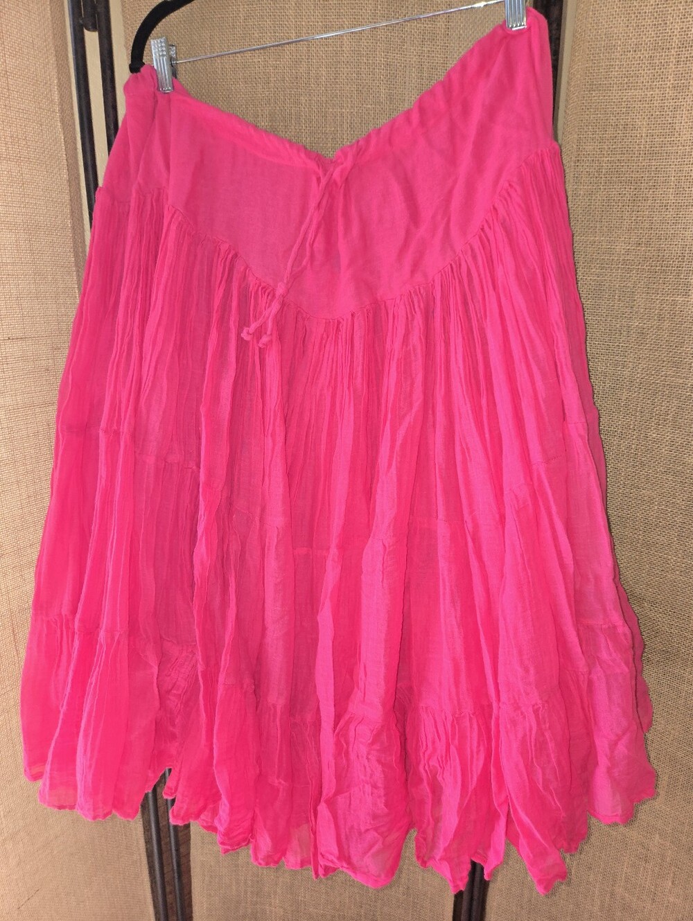 Women's Bright Pink Flowing Tiered Skirt Drawstring Waist Homemade 0-23 Waist